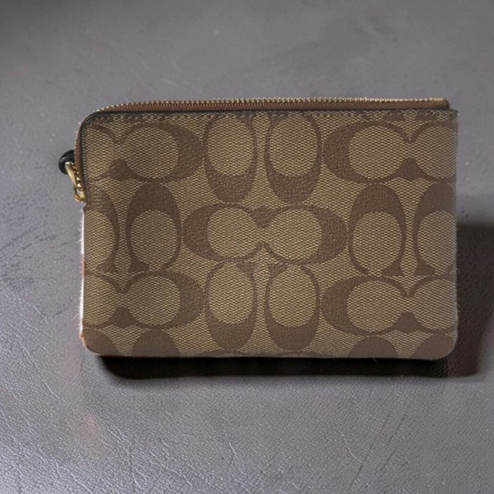 Coach Wristlet Wallet K1948 F58035 Brown Signature Canvas Leather Zip - Picture 3 of 8